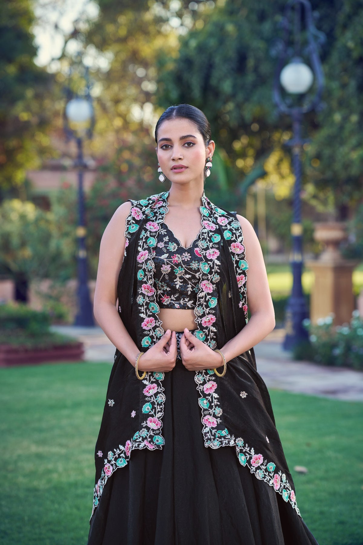 Black Floral Embroidered Frendy Silk Lehenga Choli Set