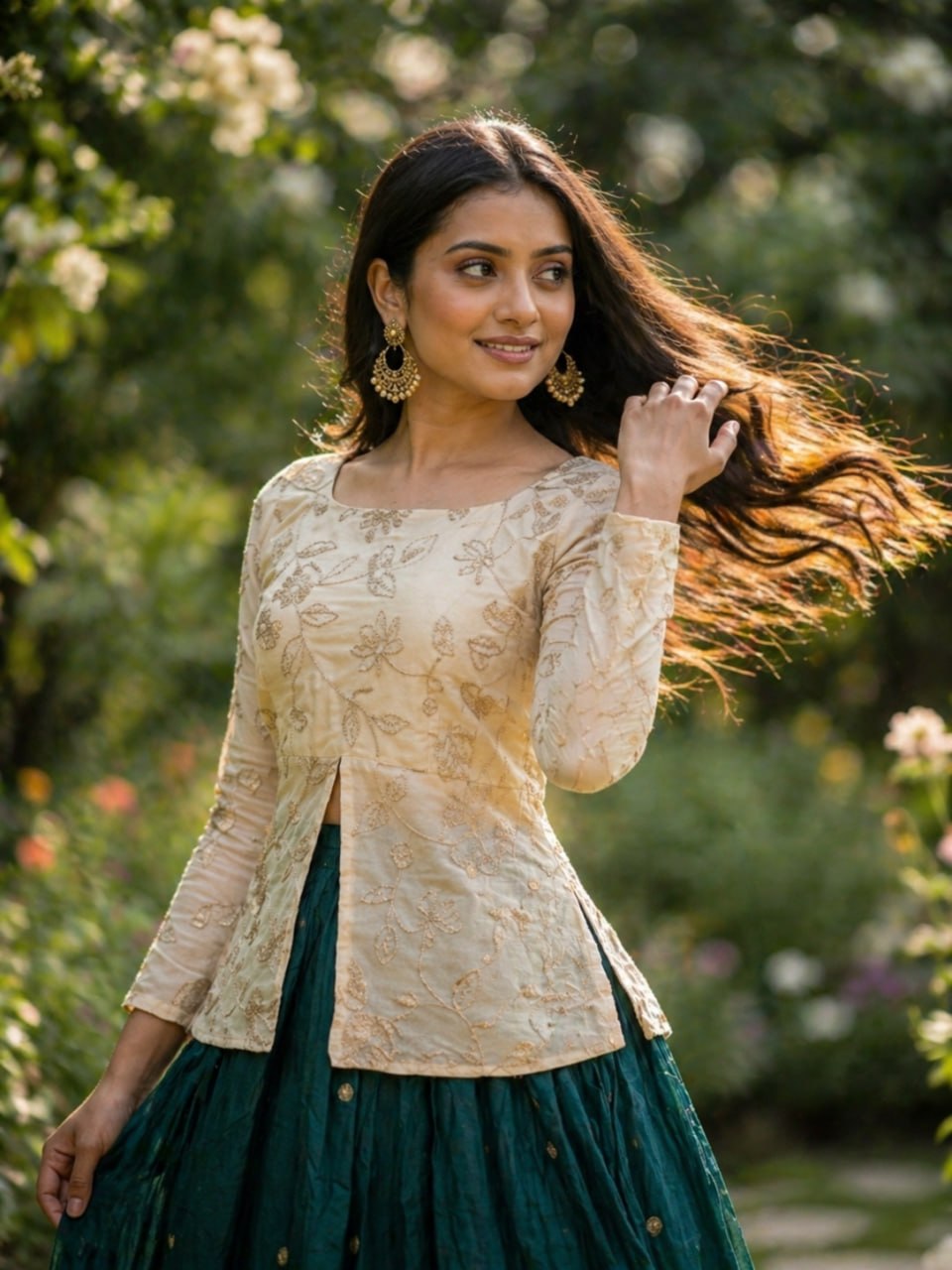 Battle Green Elephant Border Fendy Silk Lehenga Set with Stitched Blouse