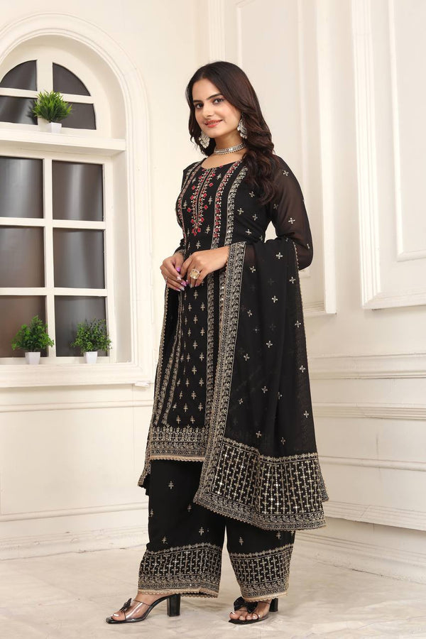 Black Embroidered Georgette Salwar Suit