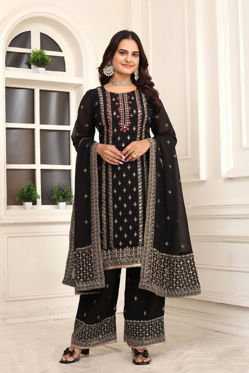 Black Embroidered Georgette Salwar Suit