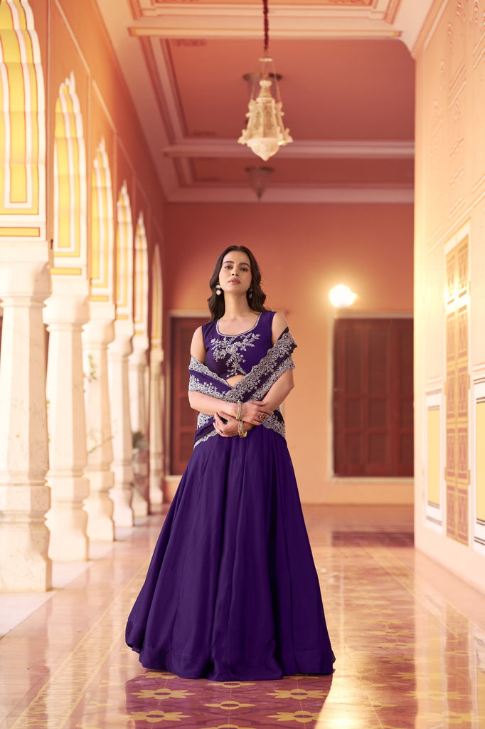 Dark Purple Rangoli Silk Lehenga Choli Set