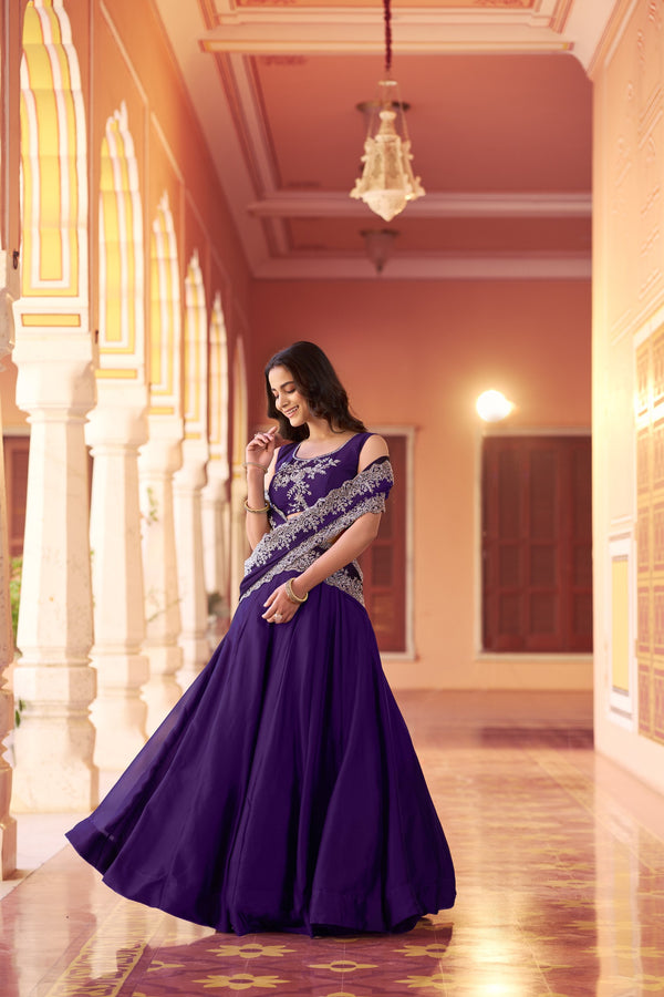 Dark Purple Rangoli Silk Lehenga Choli Set