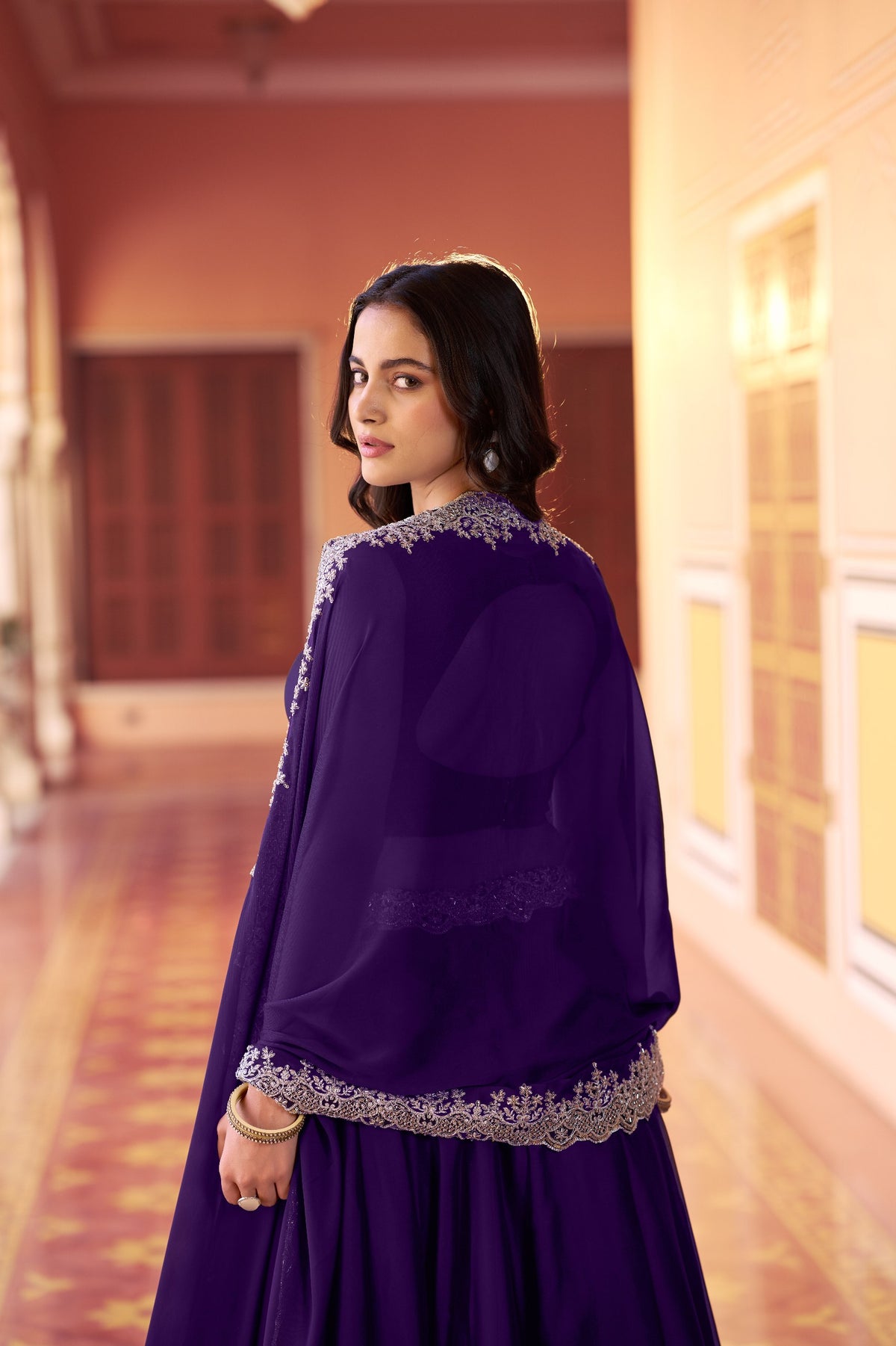 Dark Purple Rangoli Silk Lehenga Choli Set