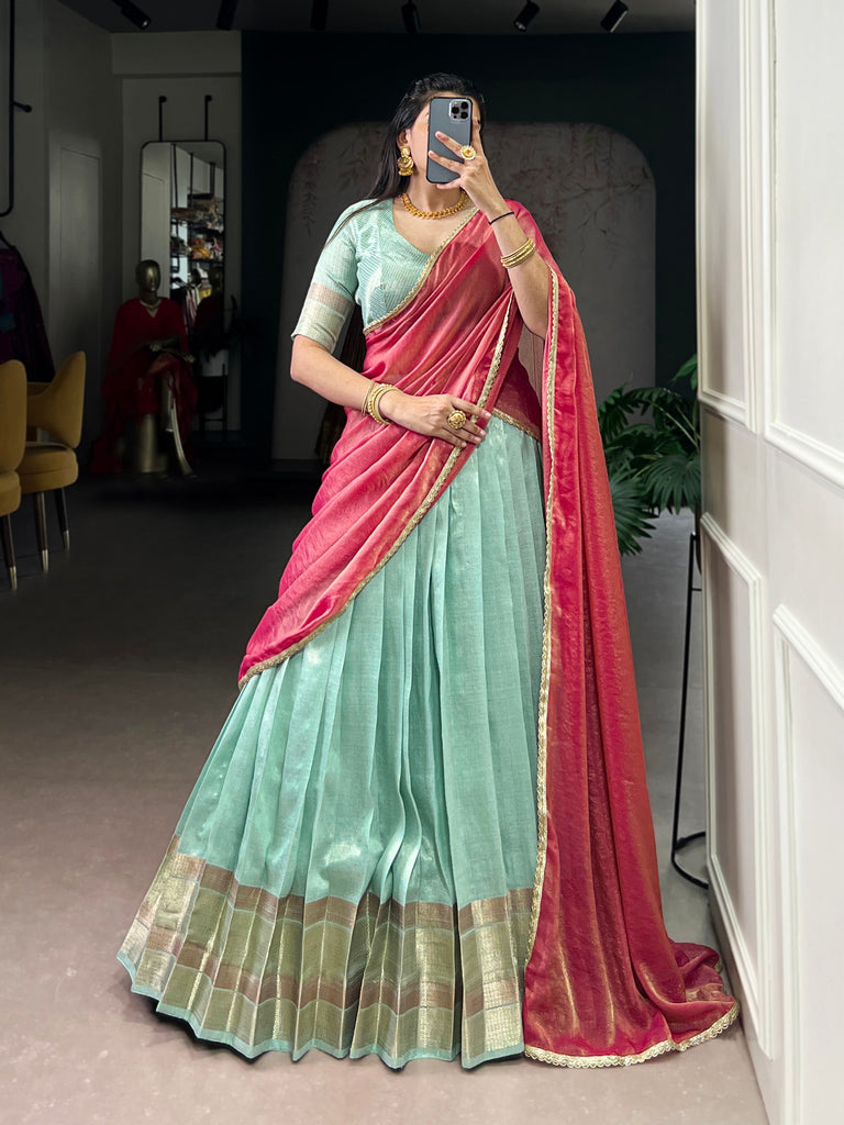 Sky Blue Dupion Silk Lehenga Choli Set