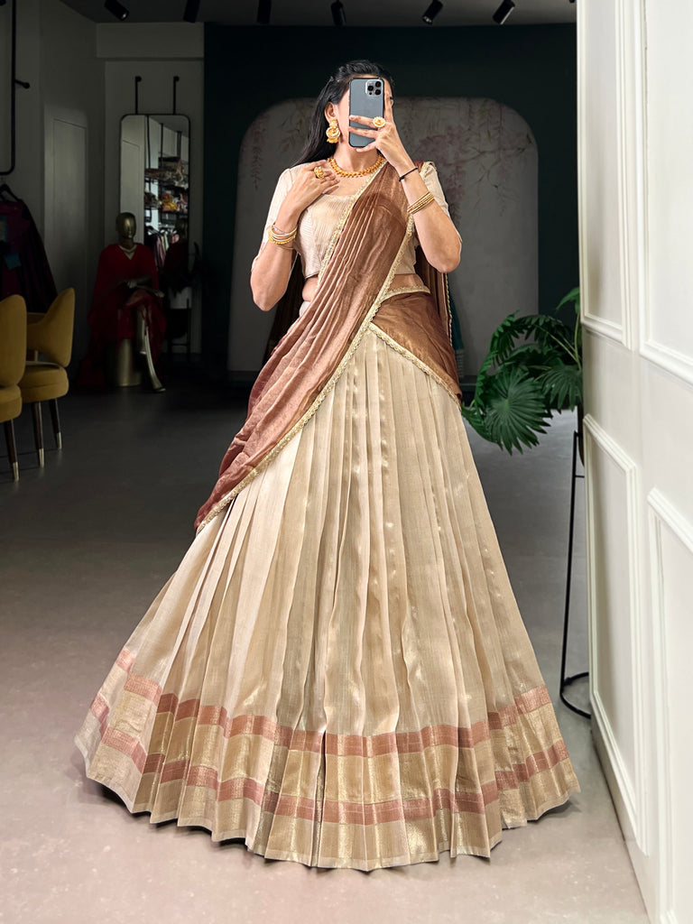Beige Dupion Silk Lehenga Choli Set