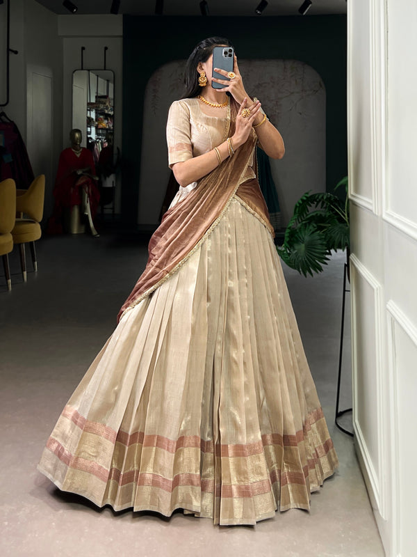 Beige Dupion Silk Lehenga Choli Set