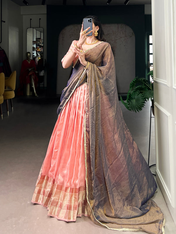 Peach Dupion Silk Lehenga Choli Set