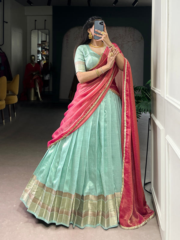 Sky Blue Dupion Silk Lehenga Choli Set