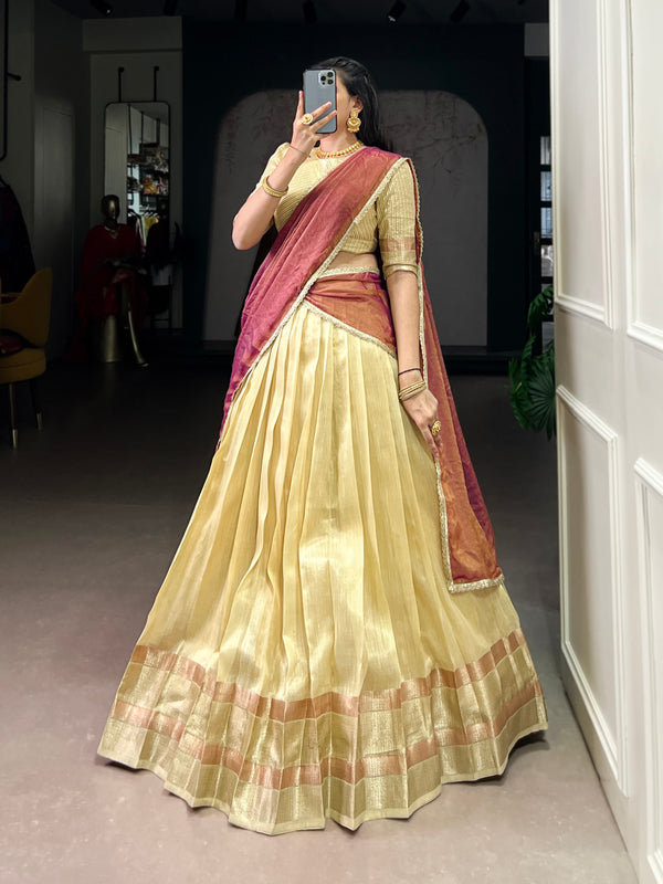 Pastel Gold Dupion Silk Lehenga Choli Set