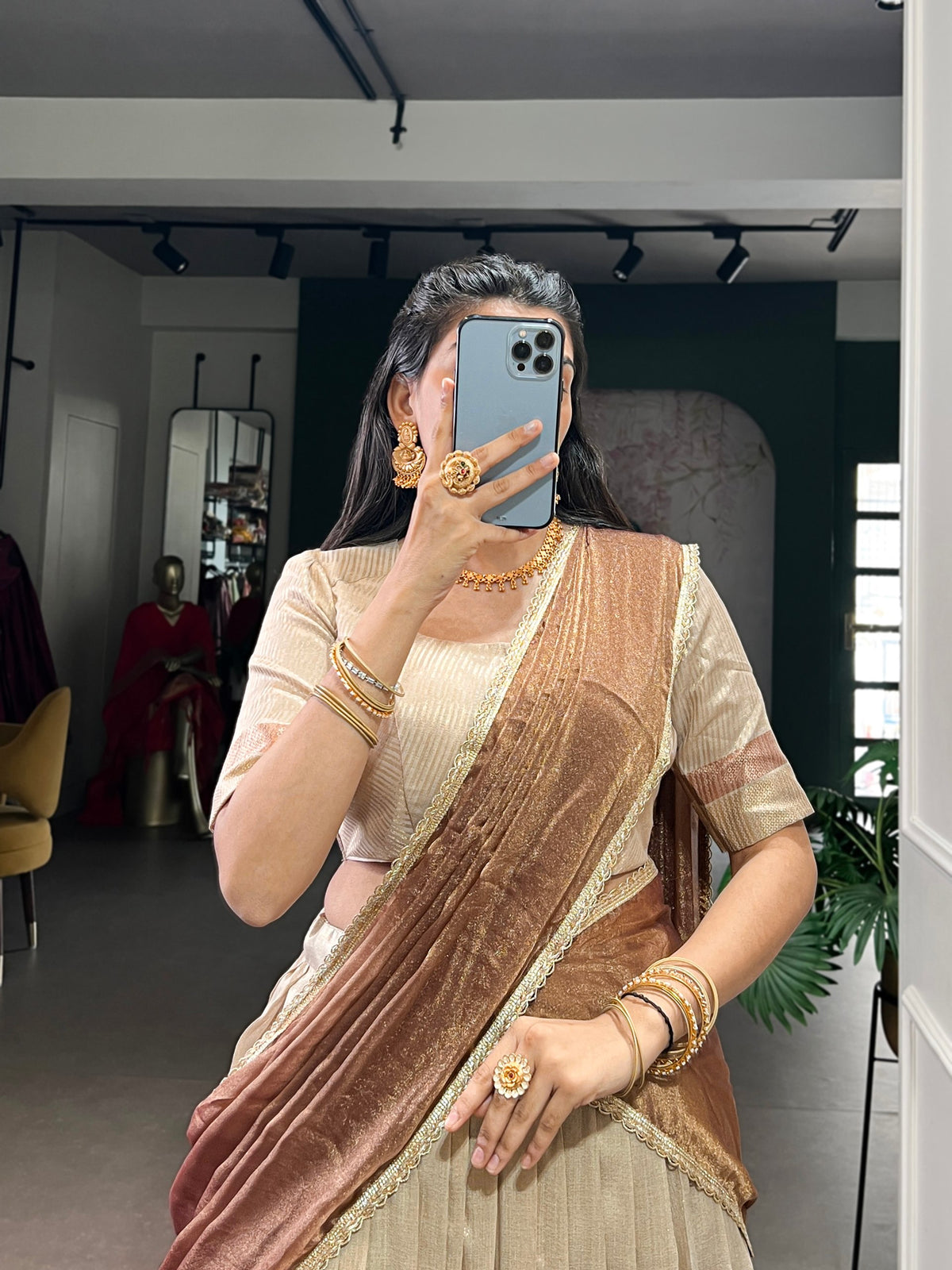 Beige Dupion Silk Lehenga Choli Set
