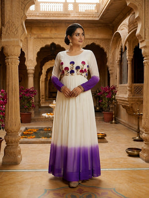 White and purple Star Georgette Embroidered Gown