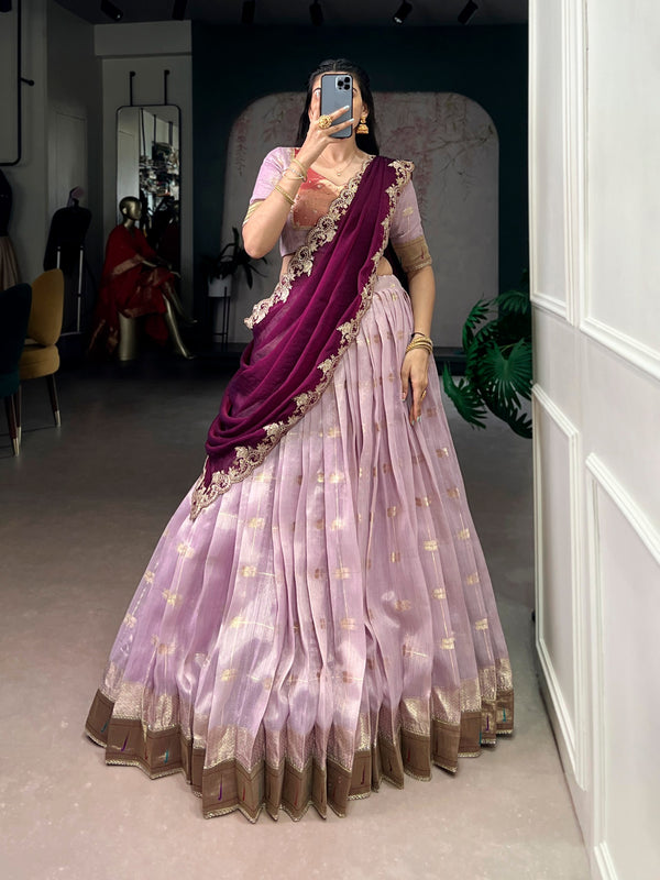 Pink Paithani Border Lehenga Choli Set with Ruby Rani Pink Dupatta
