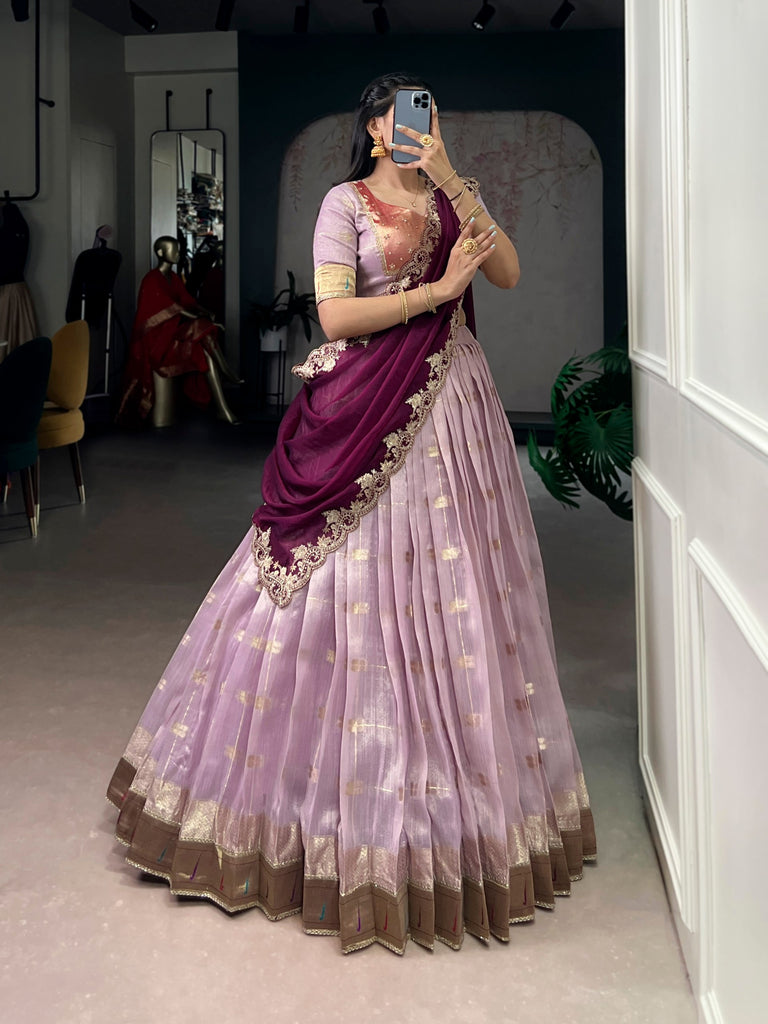 Pink Paithani Border Lehenga Choli Set with Ruby Rani Pink Dupatta