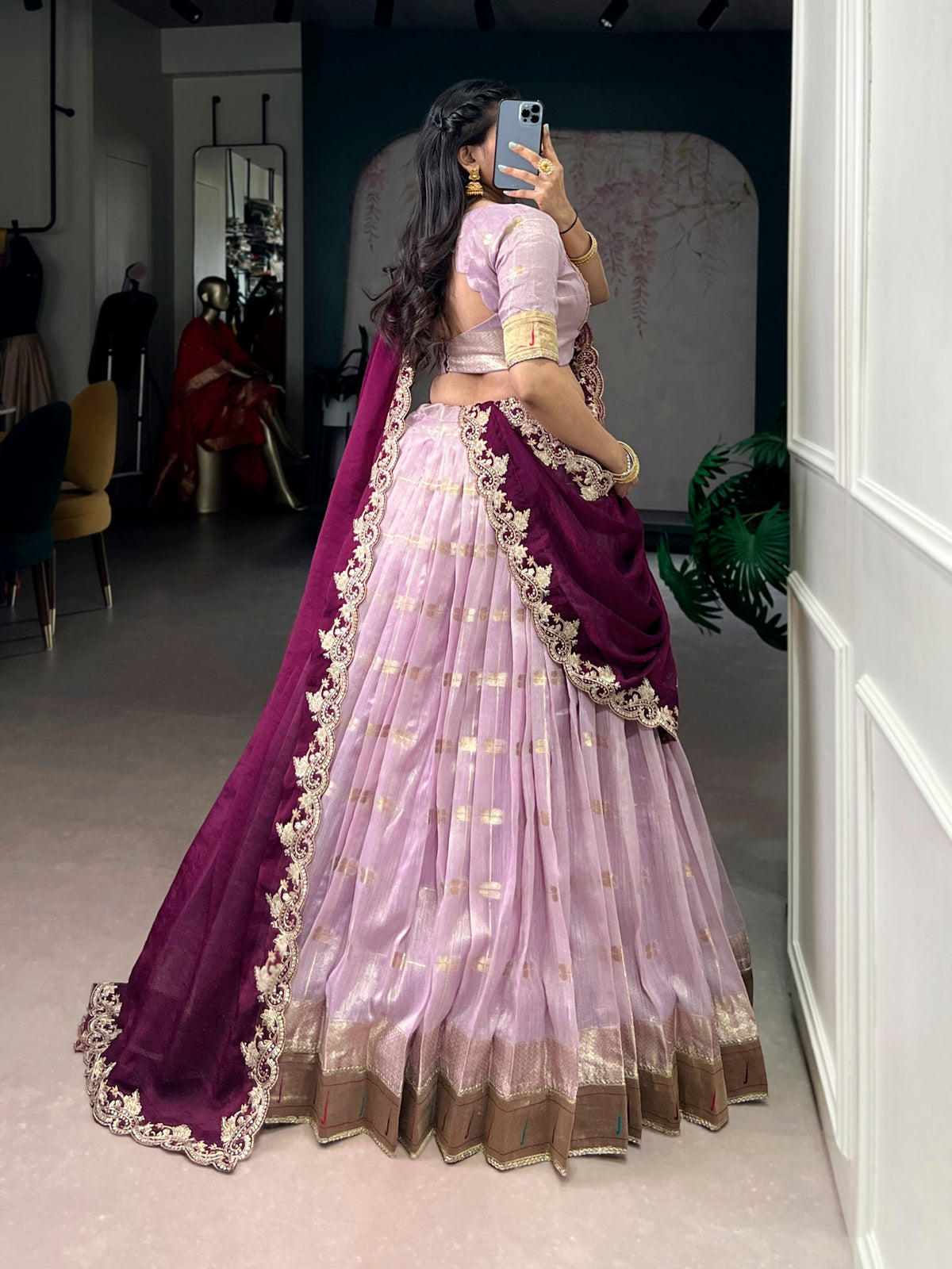 Pink Paithani Border Lehenga Choli Set with Ruby Rani Pink Dupatta