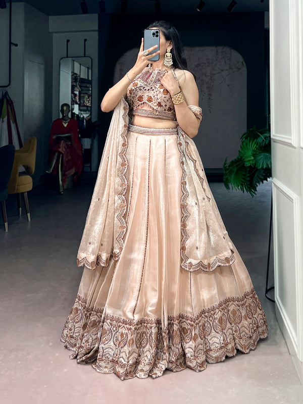Beige Spider Crush Embroidered Lehenga Choli Set