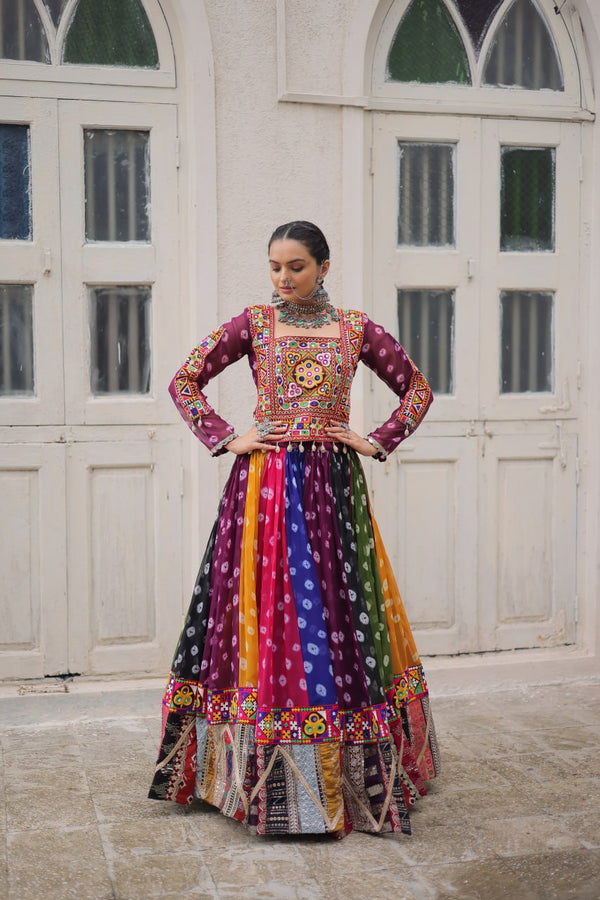Multicolour Kutchi Gamthi Embroidered Navratri Lehenga Choli Set