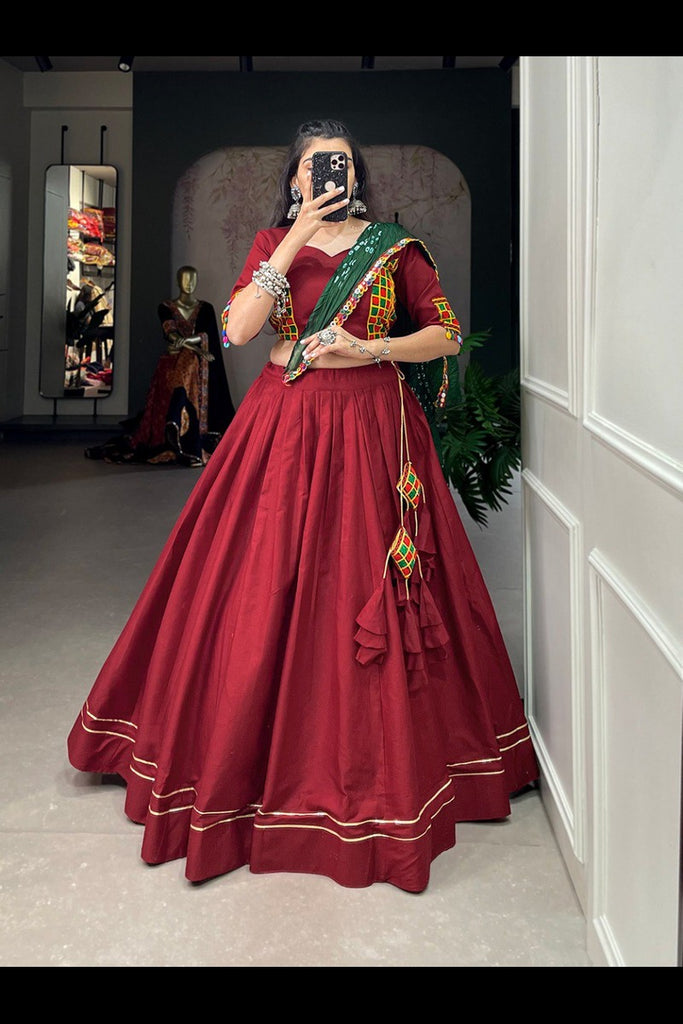 Classic Cotton Lehenga Choli with Gamthi Work Blouse – Perfect for Navratri