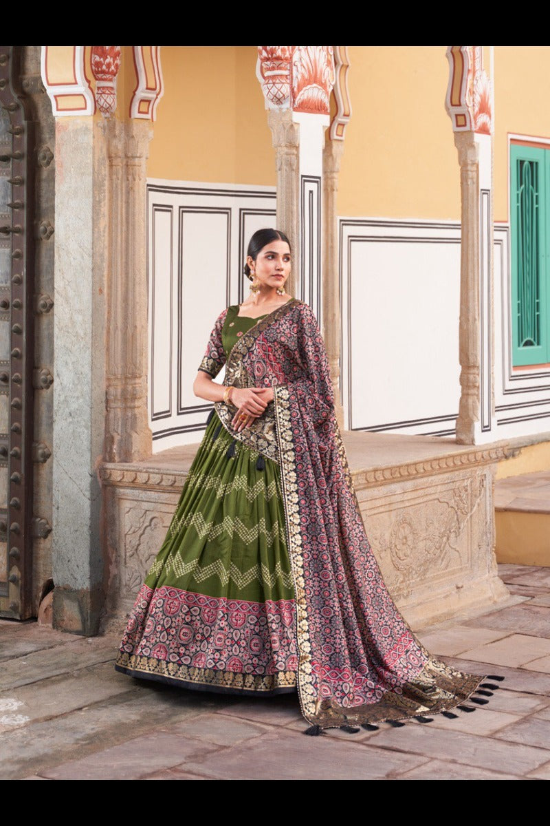 Silk Lehenga Choli with Ajarakh Prints A Reflection of Tradition & Grace