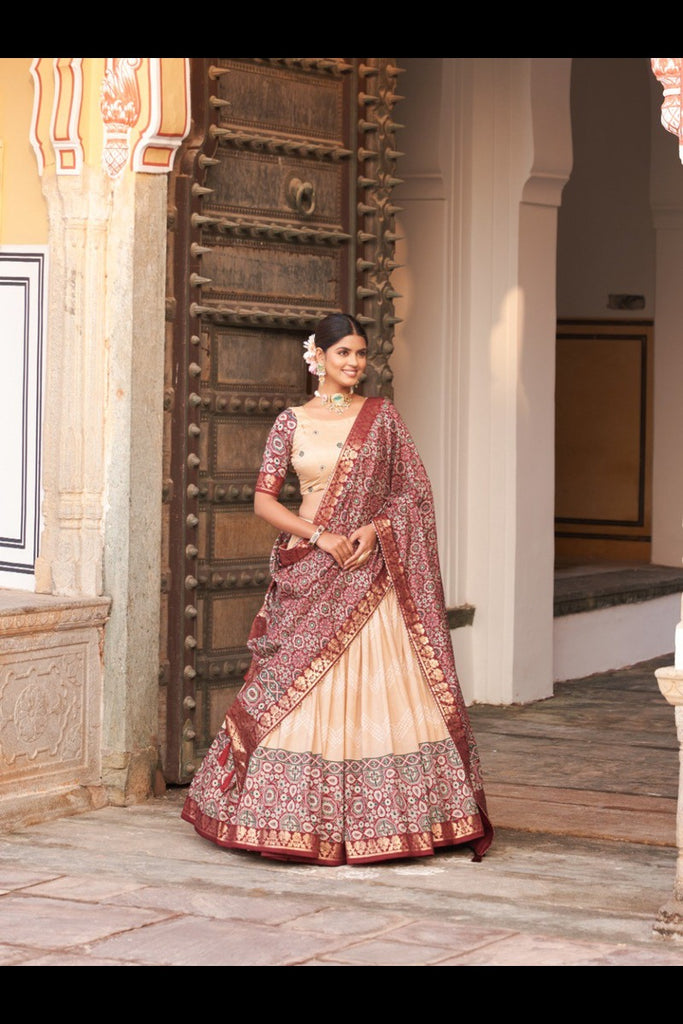 Silk Lehenga Choli with Ajarakh Prints A Reflection of Tradition & Grace