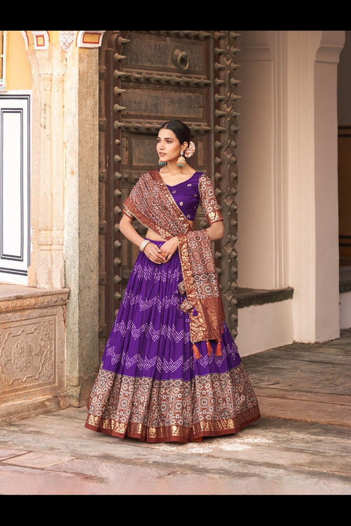 Silk Lehenga Choli with Ajarakh Prints A Reflection of Tradition & Grace