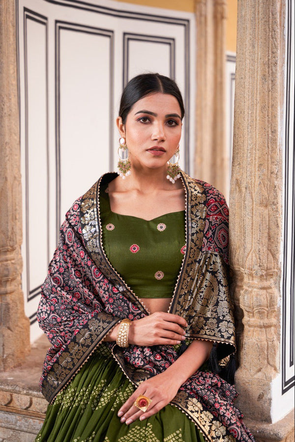 Silk Lehenga Choli with Ajarakh Prints A Reflection of Tradition & Grace
