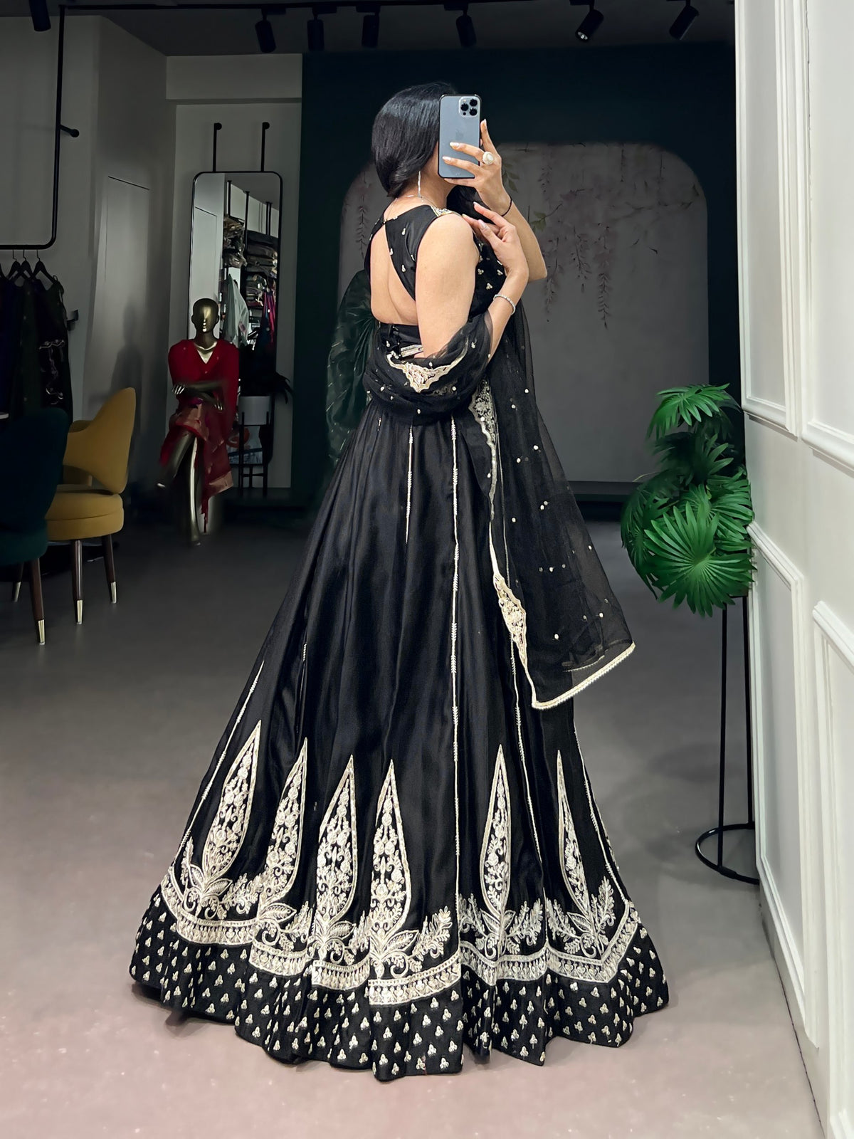 Black Naysha Silk Lehenga Choli Set with Ivory Embroidery