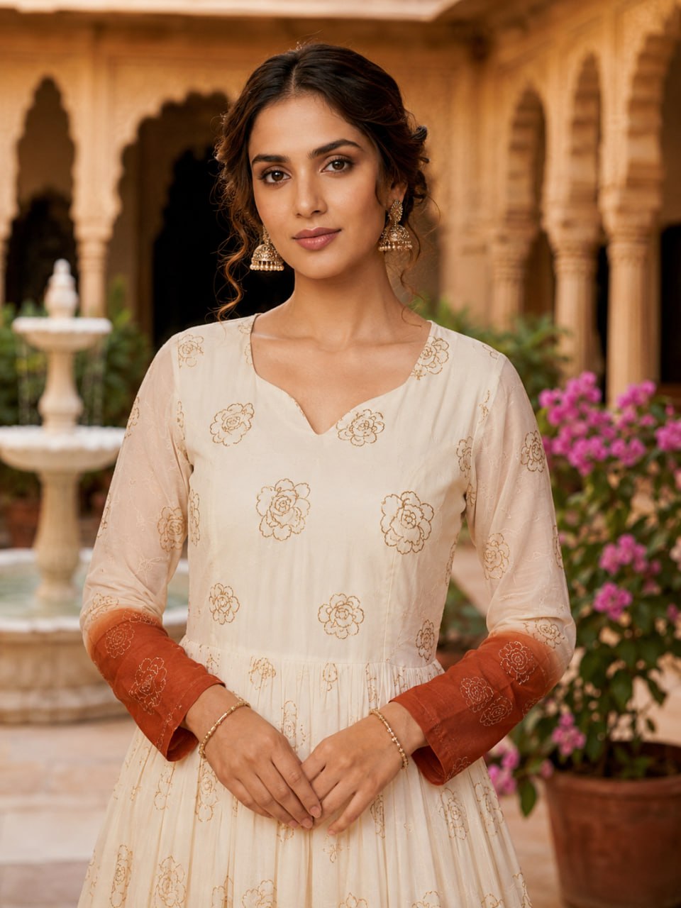 Rust Shaded Silver Crunchy Embroidered Gown