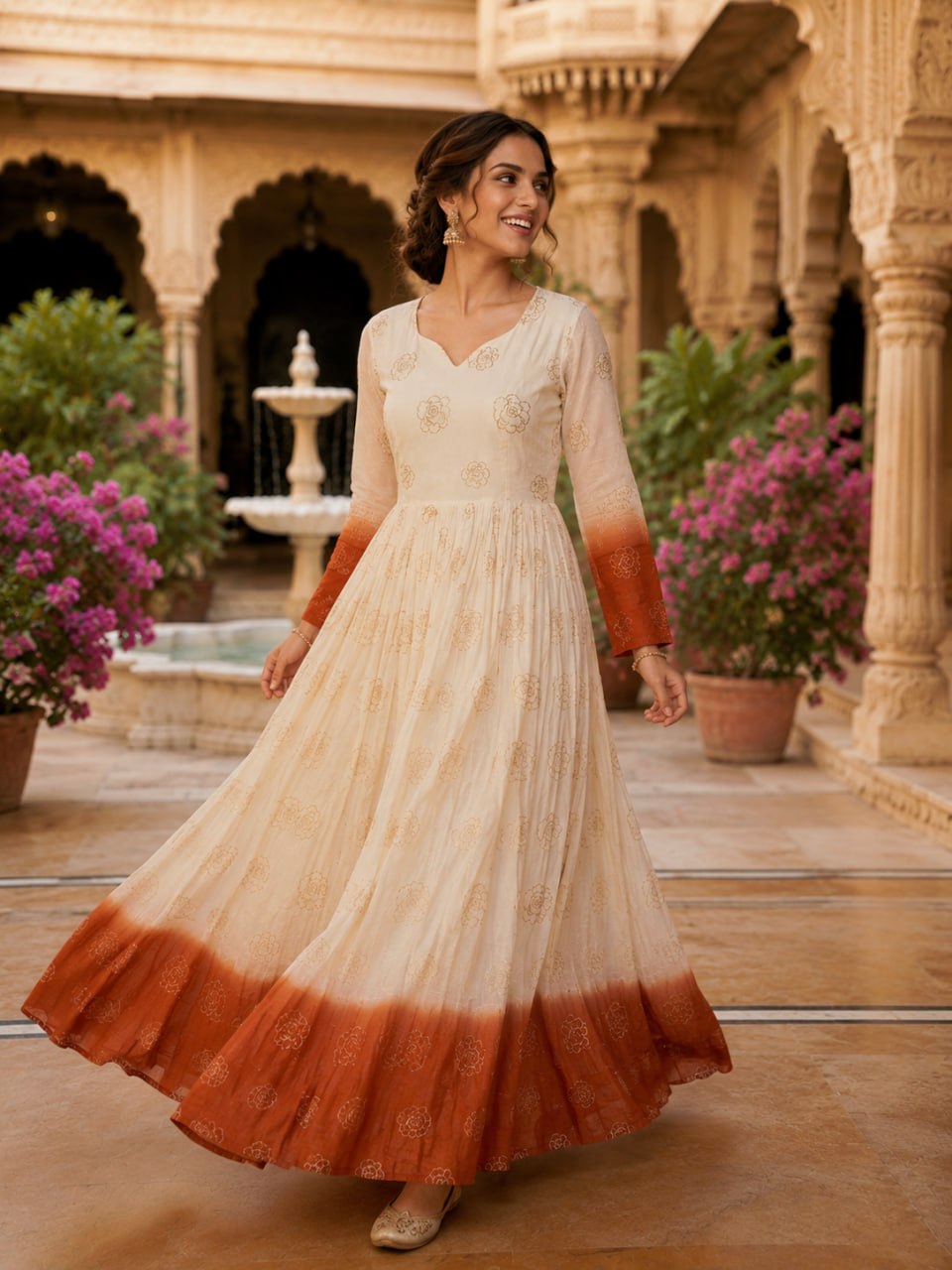 Rust Shaded Silver Crunchy Embroidered Gown