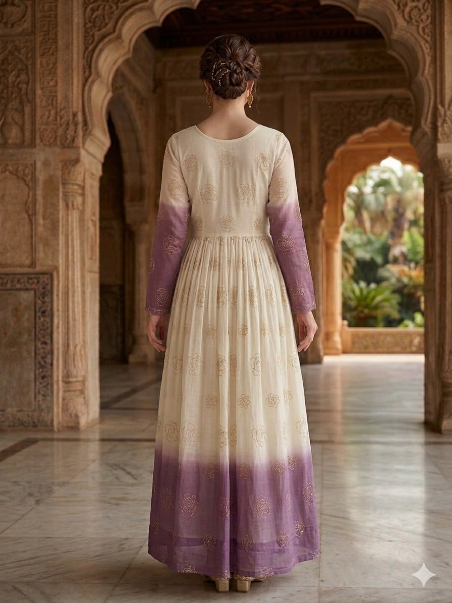 Purple Shaded Silver Crunchy Embroidered Gown