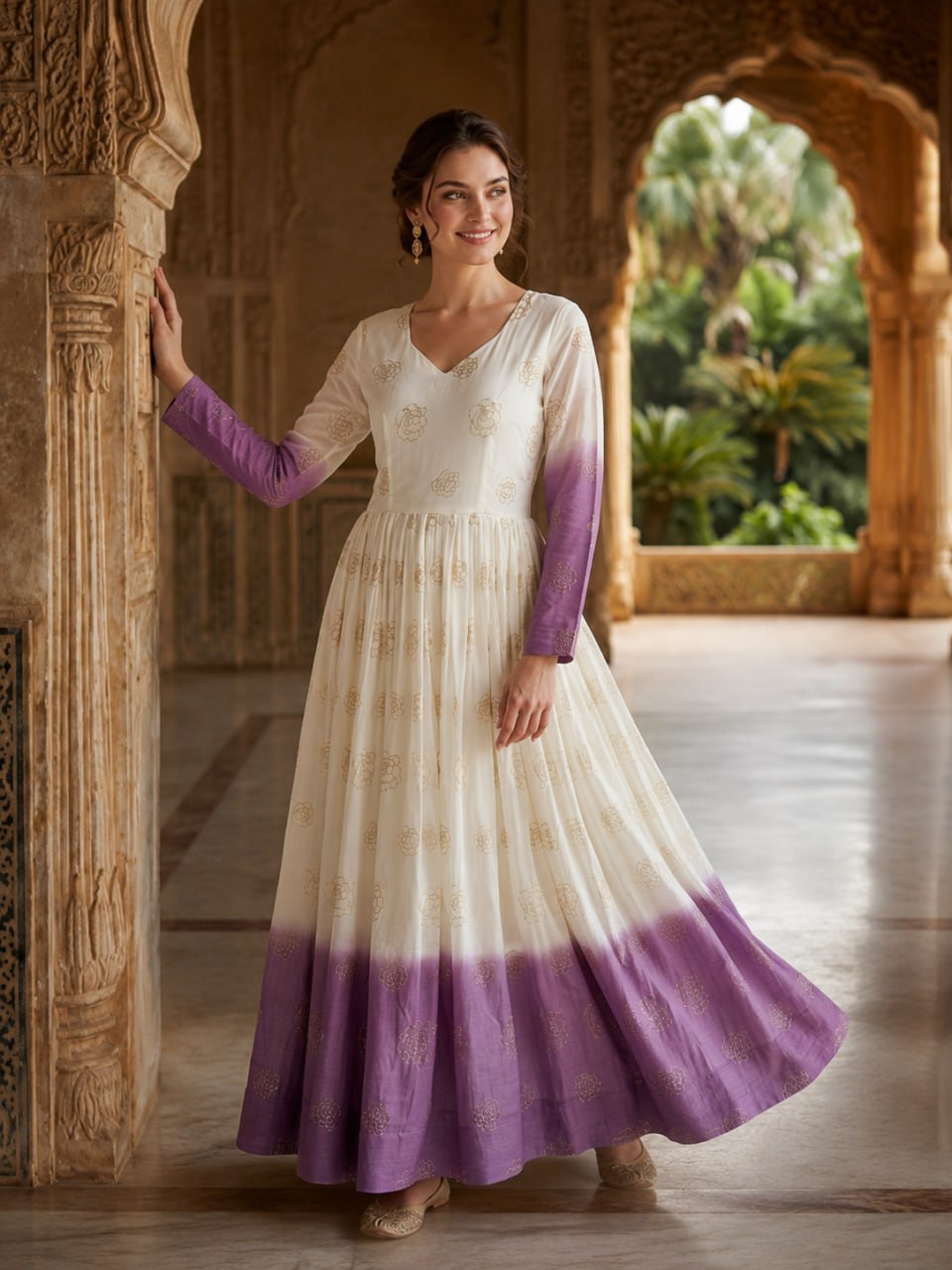 Purple Shaded Silver Crunchy Embroidered Gown