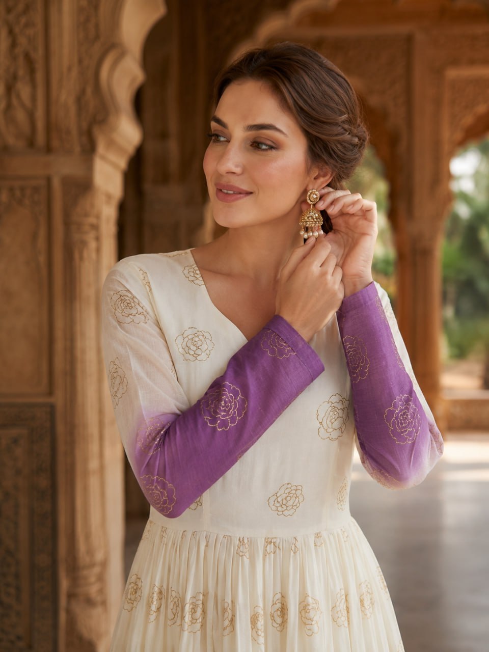 Purple Shaded Silver Crunchy Embroidered Gown