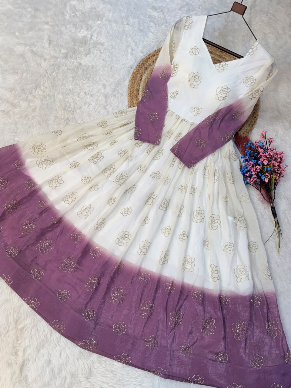 Purple Shaded Silver Crunchy Embroidered Gown