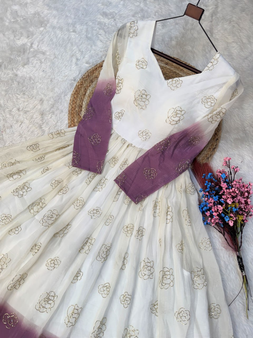 Purple Shaded Silver Crunchy Embroidered Gown