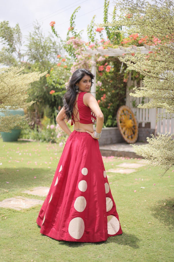 Maroon Round Gota Roman Silk Navratri Lehenga Choli Set