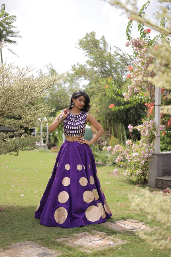 Purple Round Gota Roman Silk Navratri Lehenga Choli Set