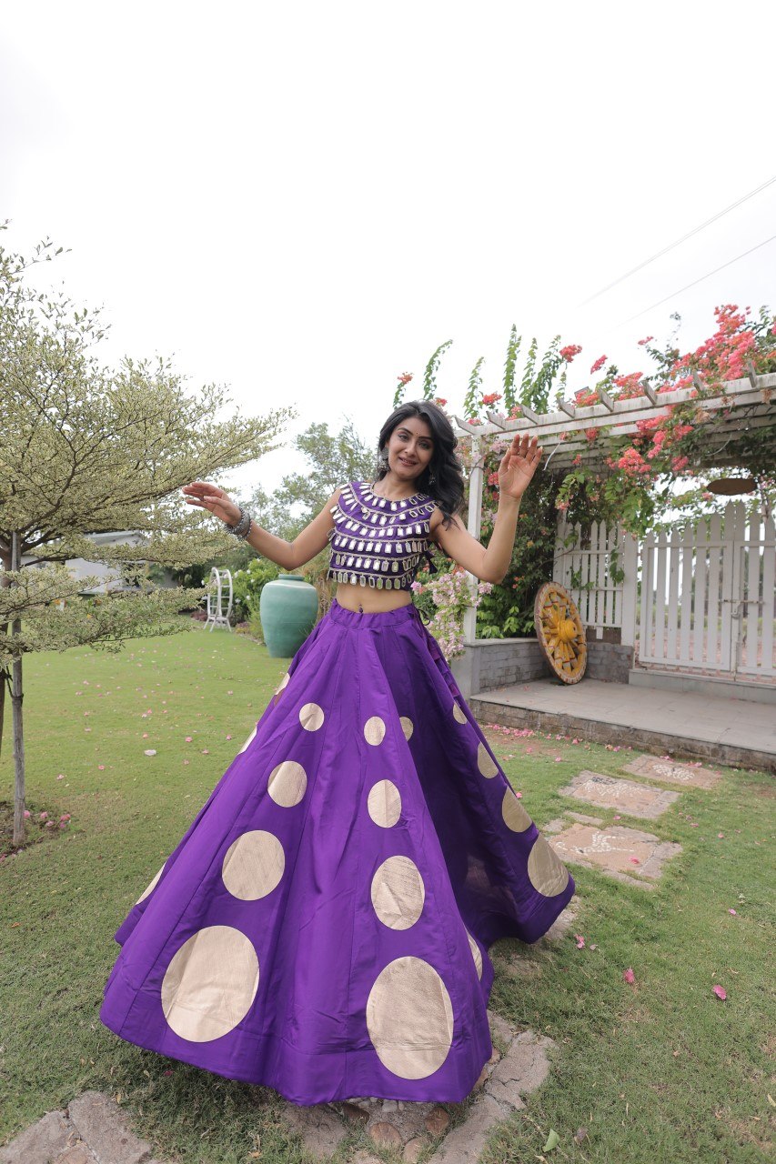 Purple Round Gota Roman Silk Navratri Lehenga Choli Set
