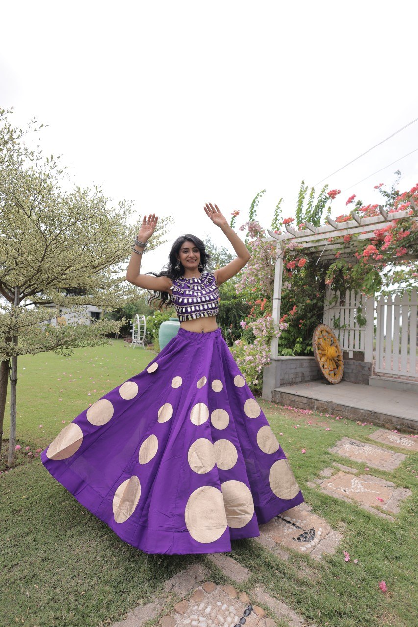 Purple Round Gota Roman Silk Navratri Lehenga Choli Set