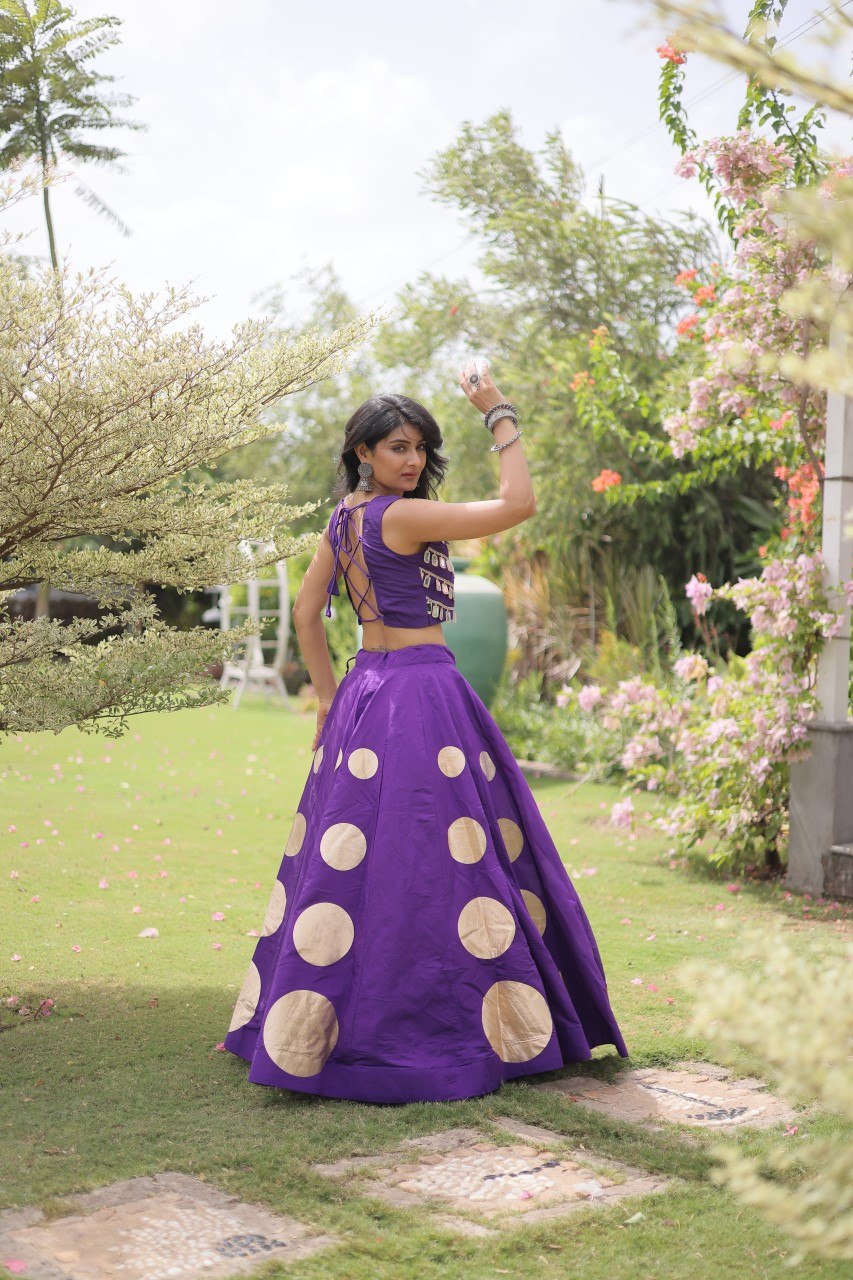 Purple Round Gota Roman Silk Navratri Lehenga Choli Set