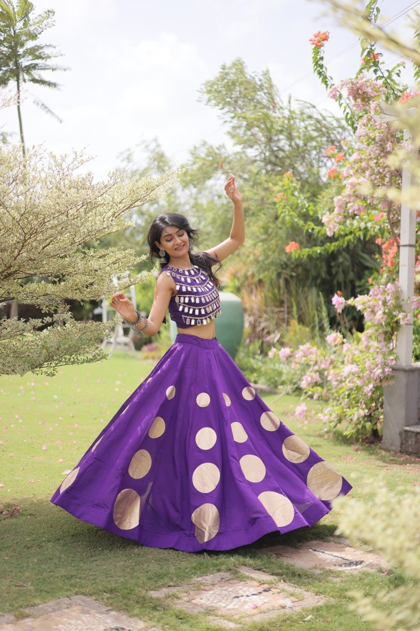 Purple Round Gota Roman Silk Navratri Lehenga Choli Set