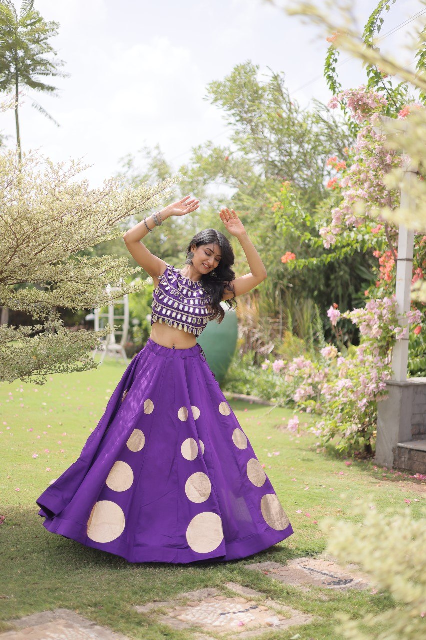 Purple Round Gota Roman Silk Navratri Lehenga Choli Set