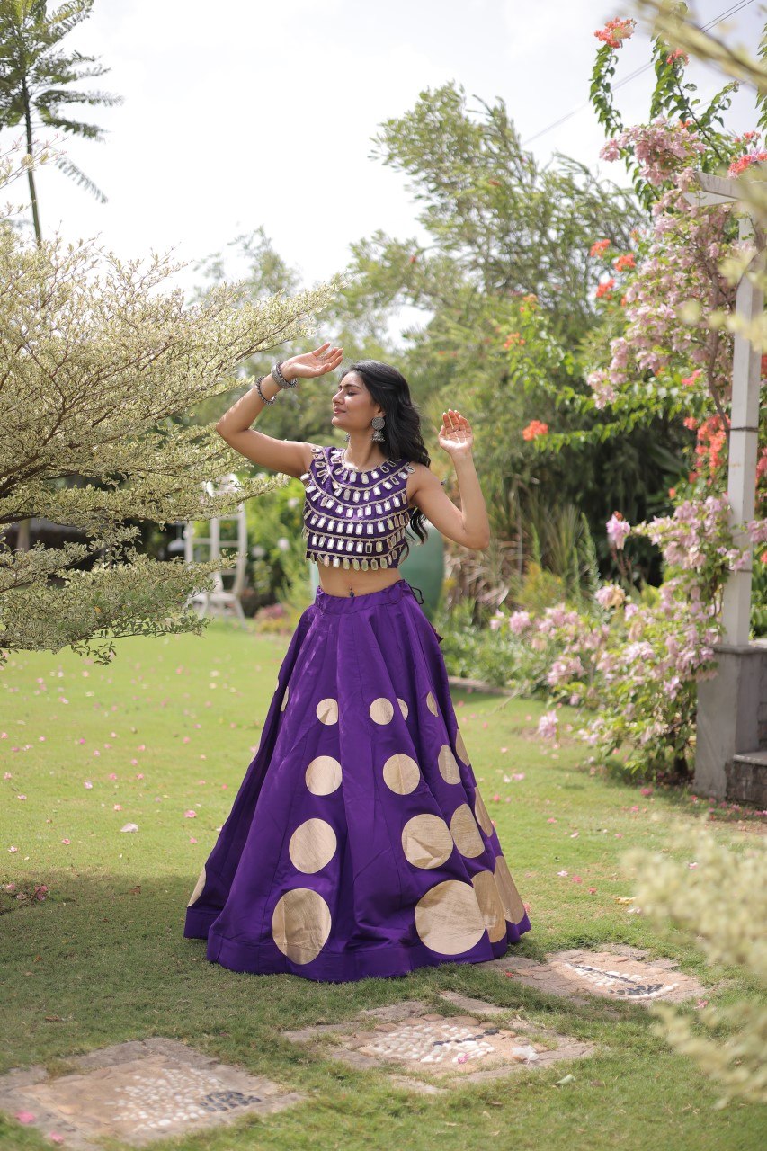 Purple Round Gota Roman Silk Navratri Lehenga Choli Set
