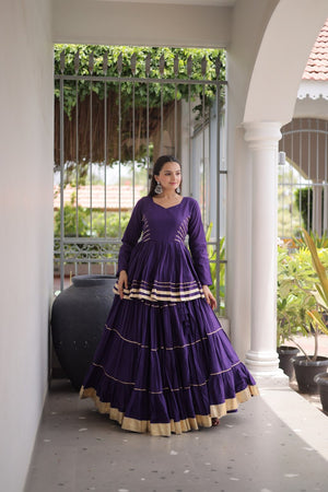 Purple Layered Cora Cotton Navratri Lehenga Set with Peplum Top