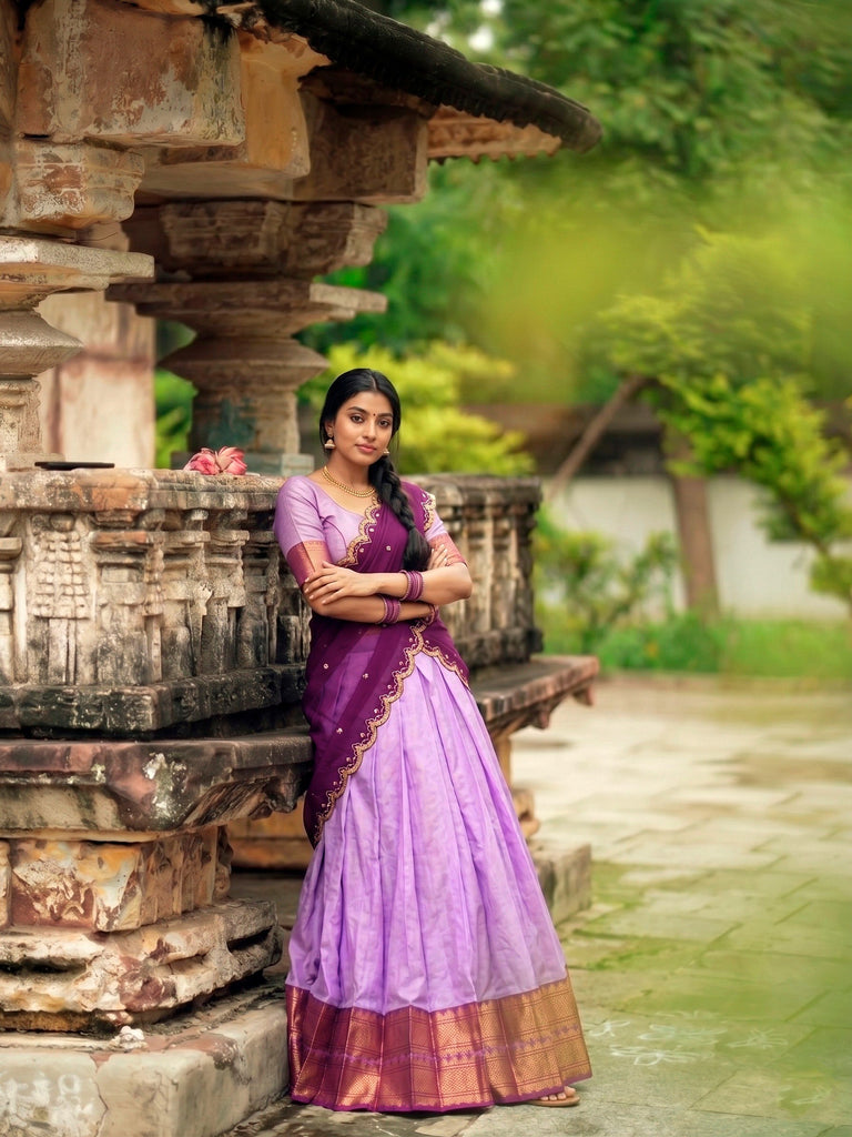 Lavender Heritage Cotton Silk Lehenga Choli Set