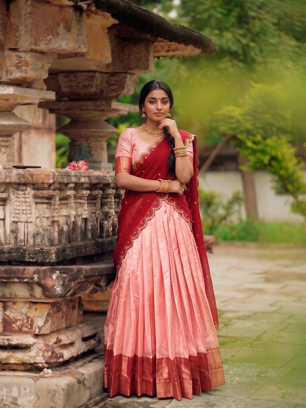 Peach Heritage Cotton Silk Lehenga Choli Set