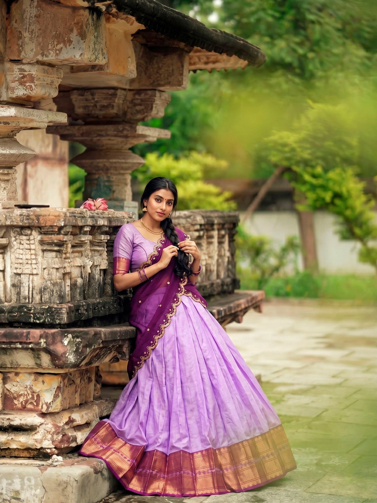 Lavender Heritage Cotton Silk Lehenga Choli Set