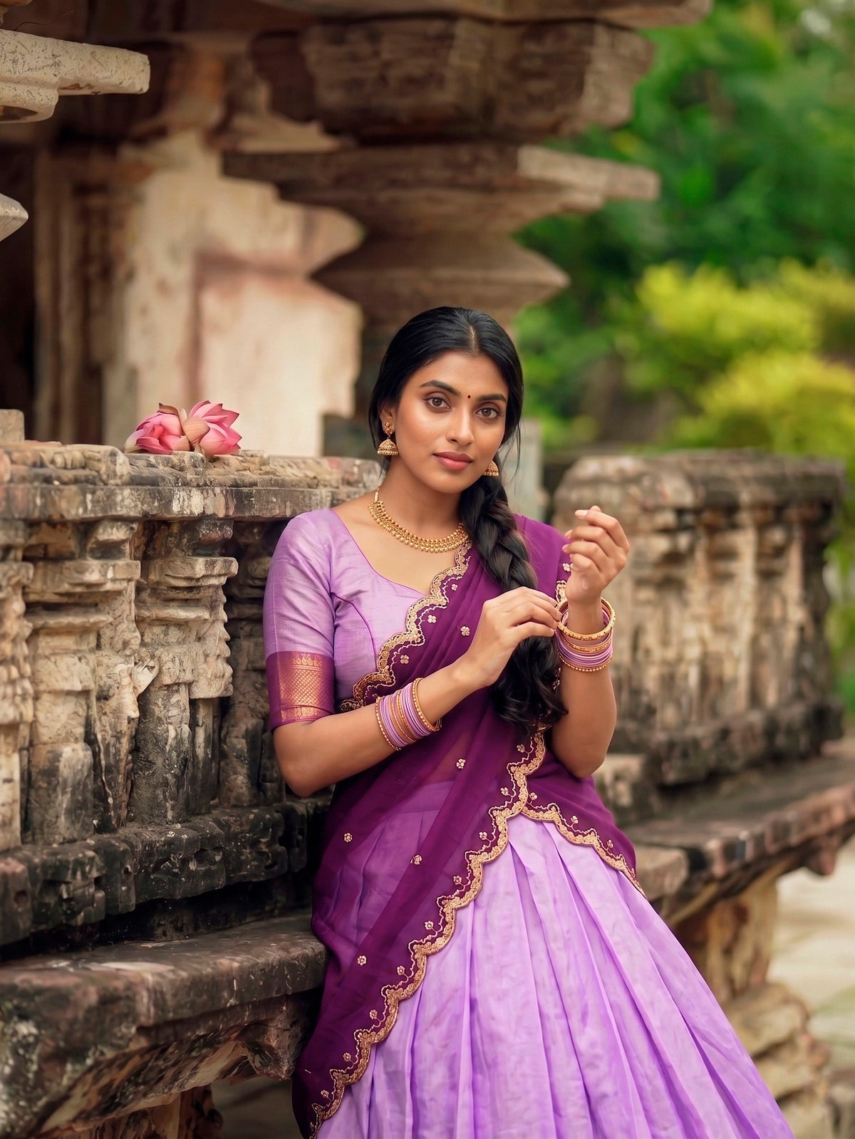 Lavender Heritage Cotton Silk Lehenga Choli Set