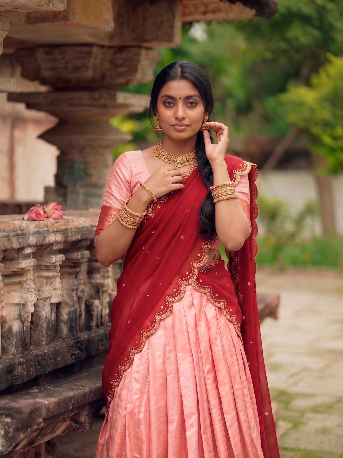 Peach Heritage Cotton Silk Lehenga Choli Set