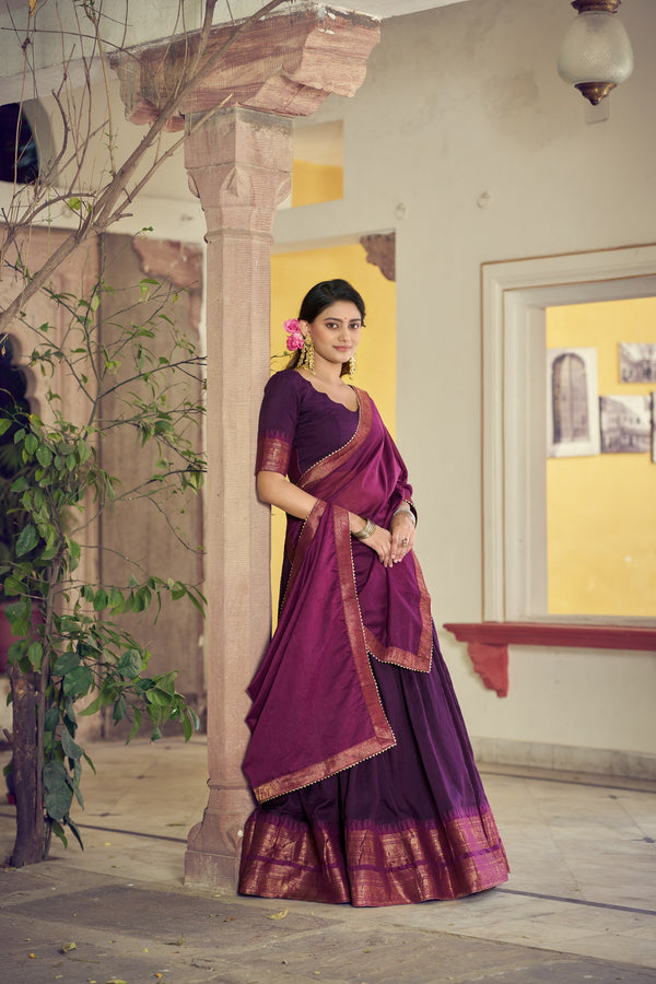 Dark Purple South Indian Poly Cotton Lehenga Choli Set