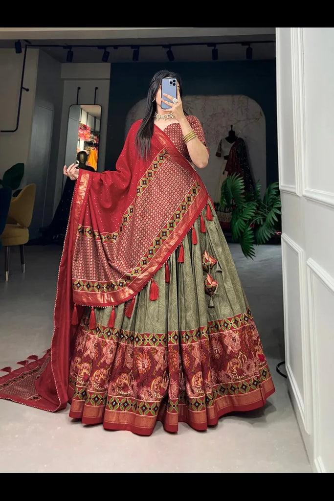 Tussar Silk Printed Lehenga Choli