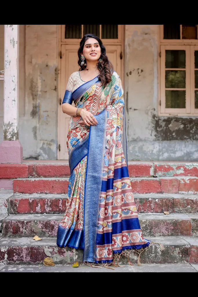 Luxurious Pure Silk Saree with Digital Prints & Brocade Blouse